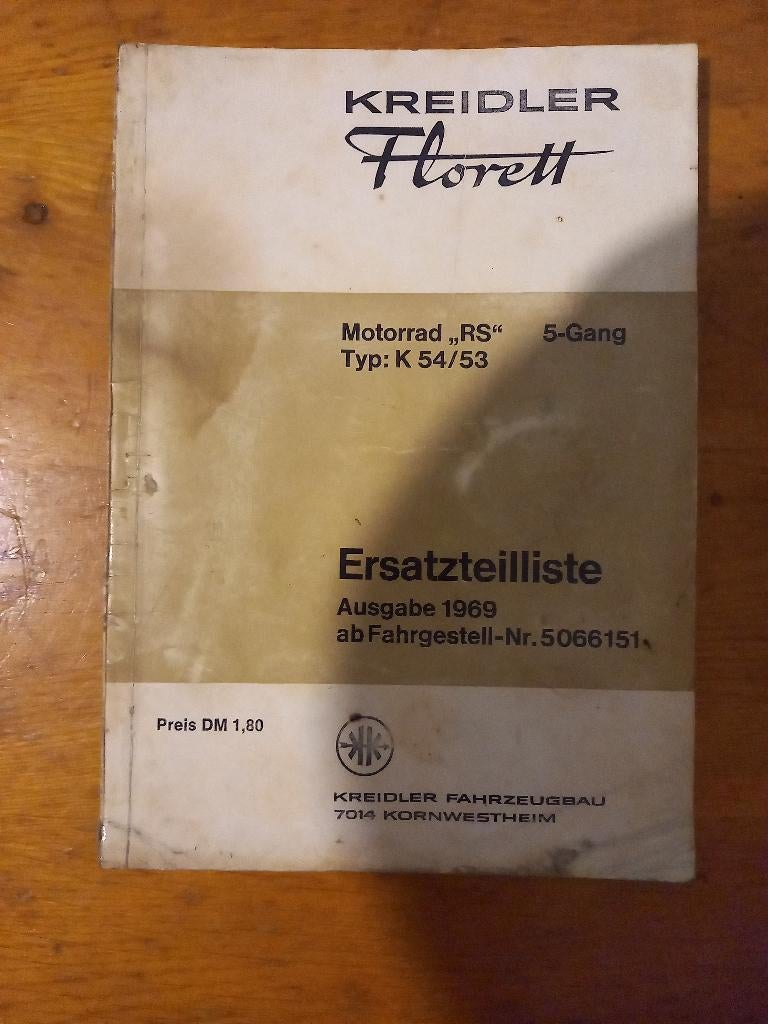 Kreidler florett rs 5bak K54/53 ersatzteilliste, Ophalen, Nieuw