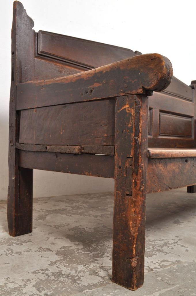 Antieke Spaanse houten bank 1850 Spanish primitive bench, Ophalen of Verzenden, Gebruikt, Vierpersoons of meer, Hout