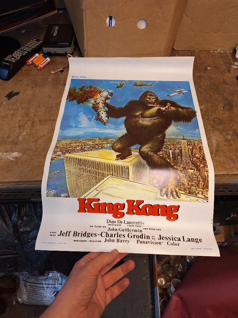 Vintage originele bioscoop poster King Kong uit 1976, Ophalen of Verzenden, Zo goed als nieuw, Deurposter of groter, Film en Tv