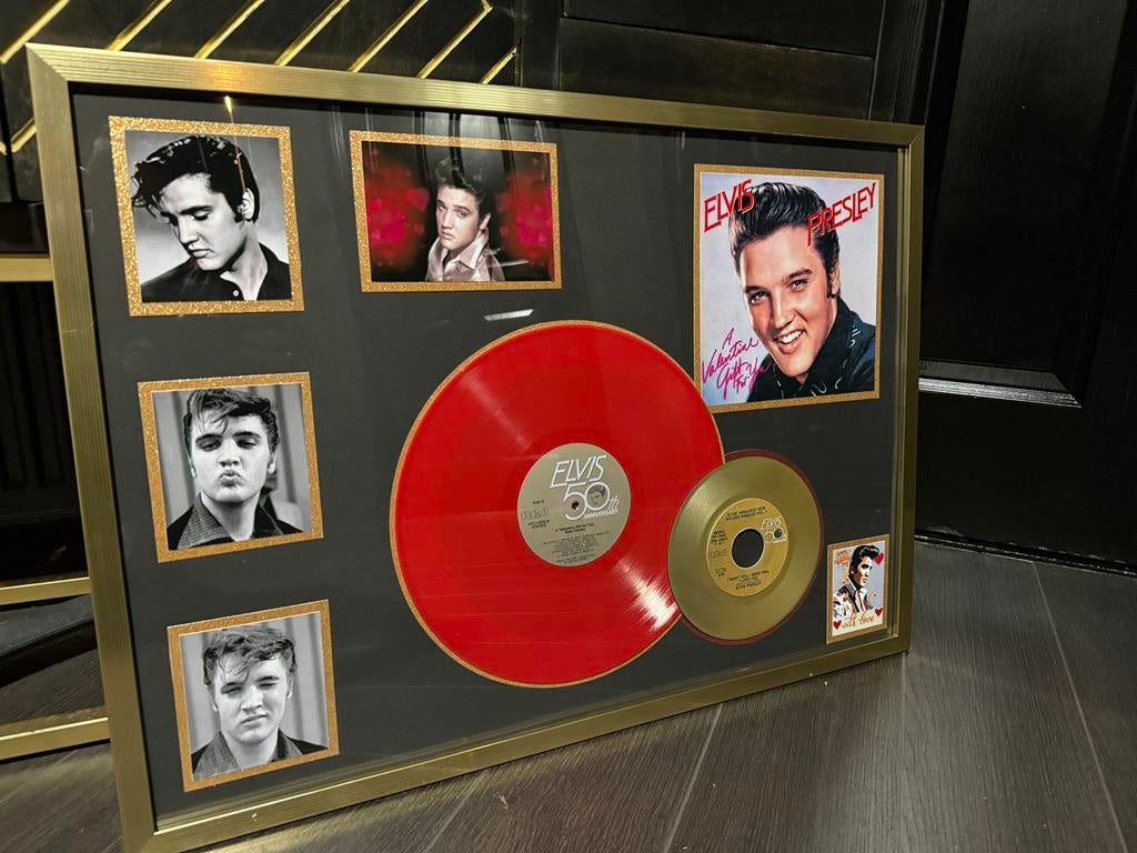 Elvis Gouden Lijst - Rood Zwart Foud Valentijns, Ophalen of Verzenden, Gebruikt, 12 inch
