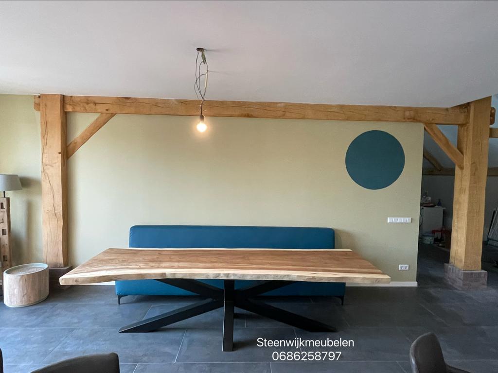 Boomstamtafel massief alle maten op voorraad suar eettafel, Ophalen of Verzenden, Nieuw