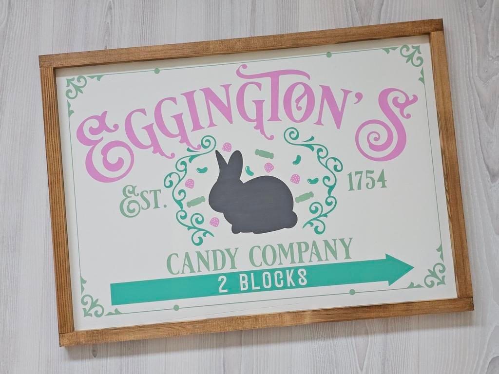 Houten tekstbord Eggington's Candy Company Pasen Lente, Ophalen, Zo goed als nieuw