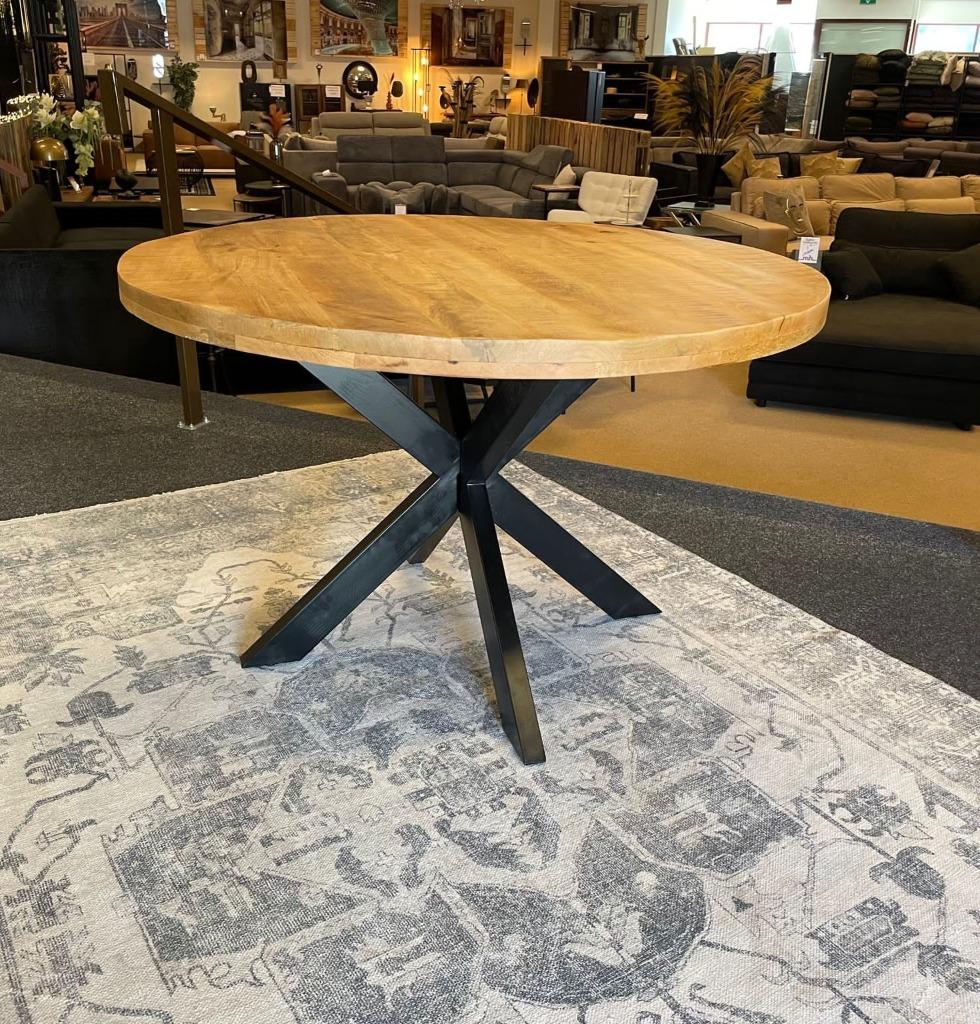 Eettafel rond 100/110/120/130/140/150 met spinpoot €249,-, Overige houtsoorten, Rond, Nieuw, Ophalen of Verzenden