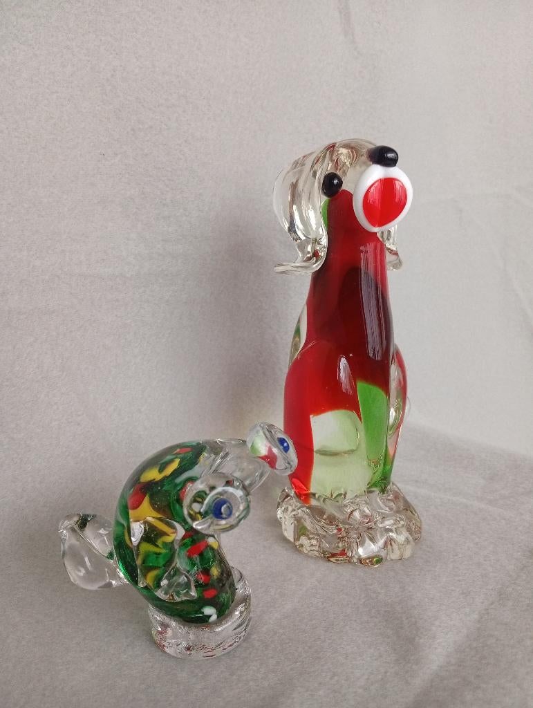 Murano glazen beeldjes: hond, kikker, decoratief glas, Ophalen of Verzenden