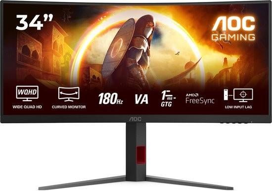 AOC CU34G4 34" Ultrawide Gaming Monitor 180Hz, Computers en Software, Monitoren, Gaming, Ultrawide, VA, Nieuw