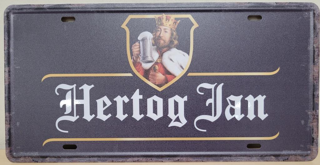 Hertog Jan zwart logo license plate reclamebord van metaal, Verzamelen, Biermerken, Nieuw, Reclamebord, Plaat of Schild, Overige merken