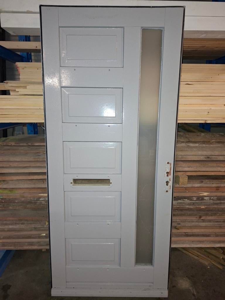 Hardhouten voordeur 970x2190 melk glas, Ophalen, Glas, Buitendeur, 200 tot 215 cm
