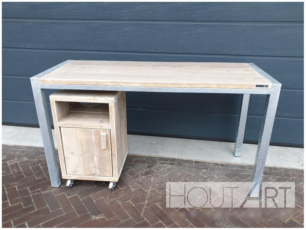 Bureau / rol kast open vak met deur steigerhout! NIEUW