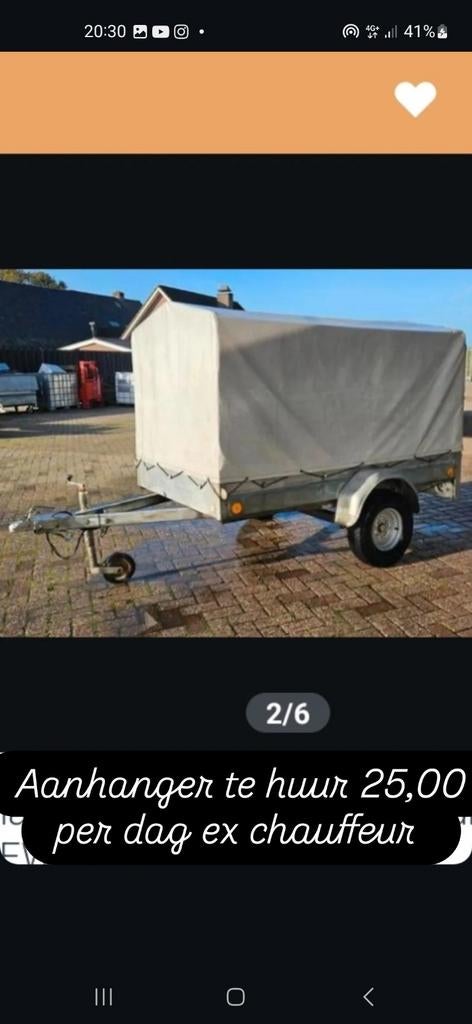 Dichte Aanhanger te huur per dag 20 euro excl auto+trekhaak, Ophalen