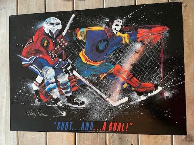 Grote poster ijshockey. Terry Rose. 1990. Shot and a Goal !, Verzamelen, Ophalen, Zo goed als nieuw, Overige sporten, Poster, Plaatje of Sticker