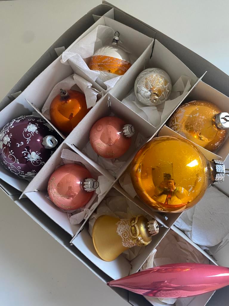 Vintage kerstballen- jaren 50- handbeschilderd, Ophalen of Verzenden, Zo goed als nieuw