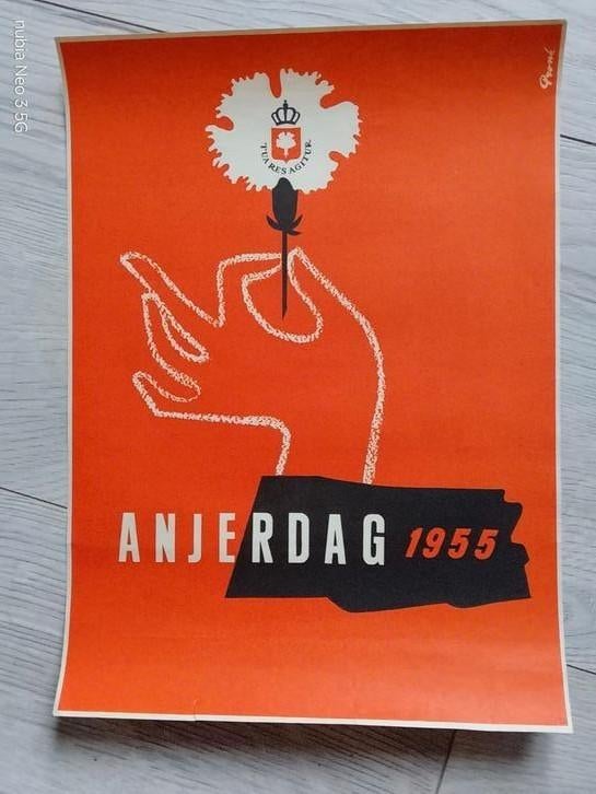 Anjer Dag 1955 Affiche, Verzamelen, A4 of kleiner, Ophalen of Verzenden, Reclame, Rechthoekig Staand