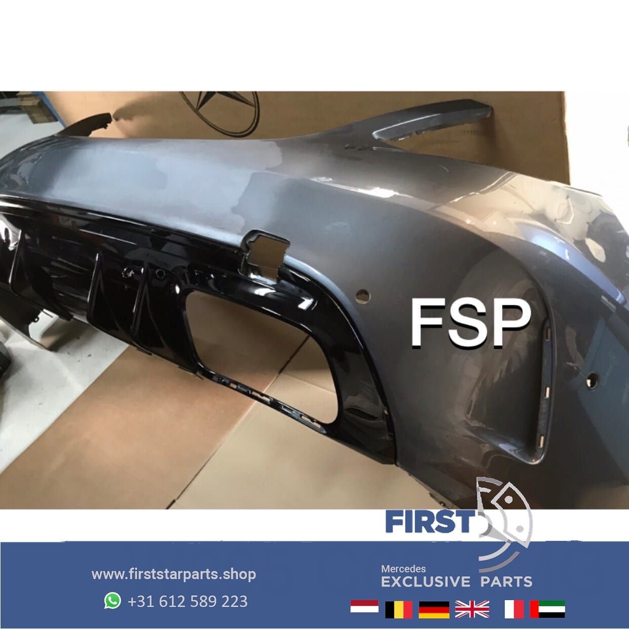 W205 C63 AMG FACELIFT ACHTERBUMPER + DIFFUSER ZWART ORIGINEE, -, -, Achter, Bumper