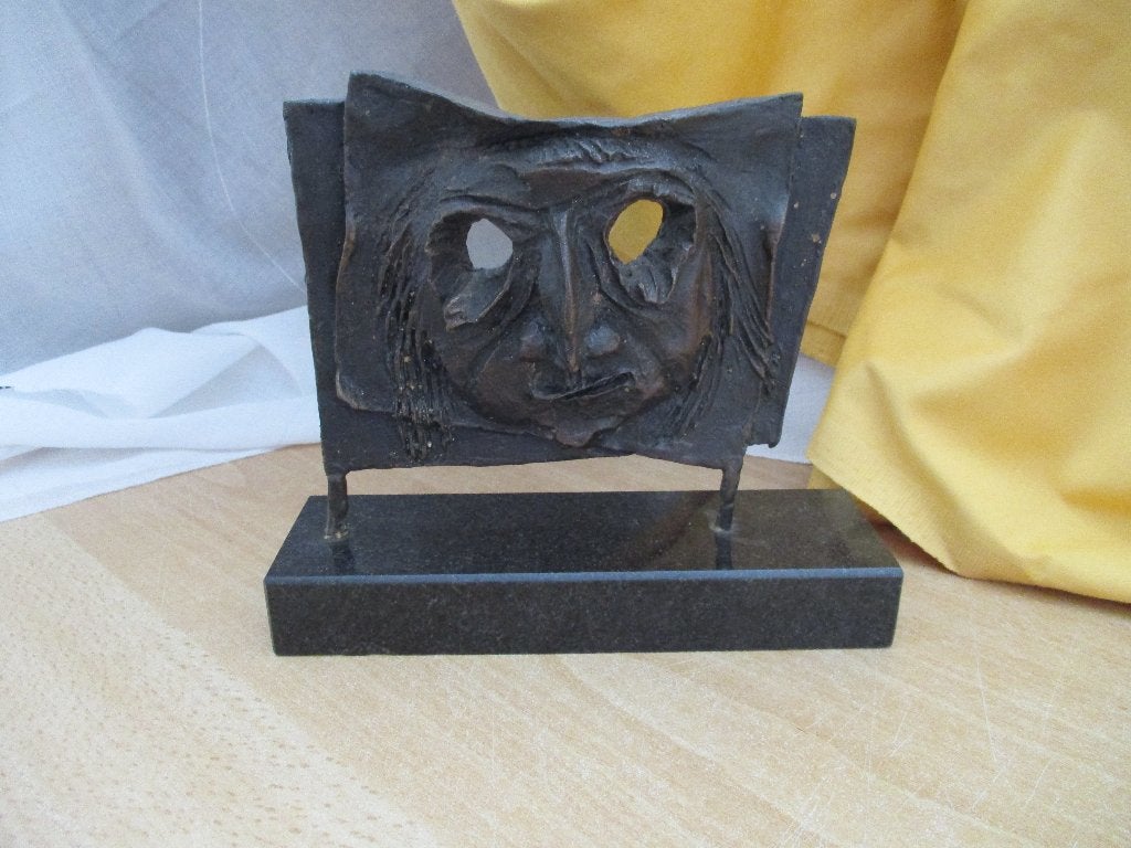Bronzen Masker op sokkel, Antiek en Kunst, Ophalen of Verzenden, Brons