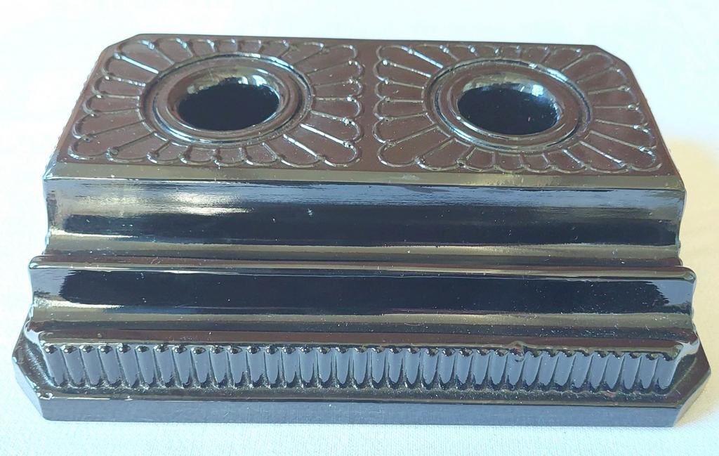 Zwart glas inktstel antiek kroontjespen pen inkt set, Ophalen of Verzenden