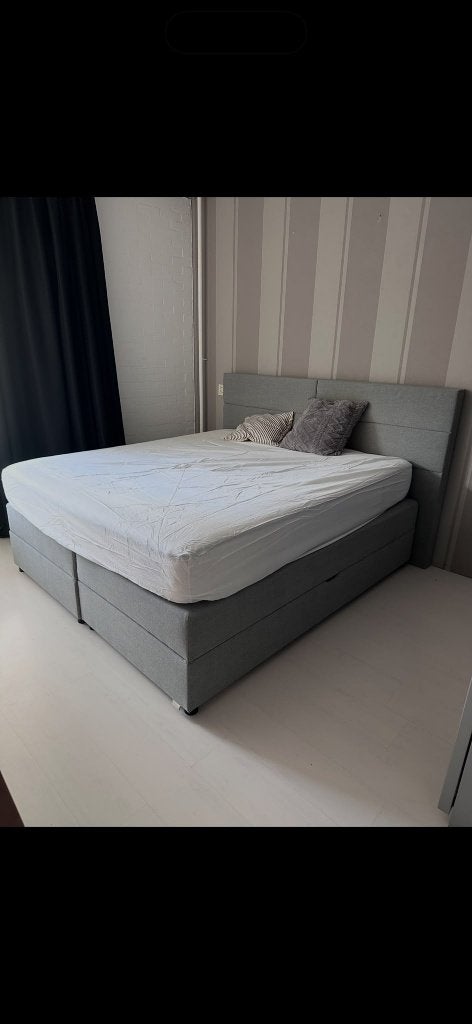 Grijze boxspring met opbergruimte, Ophalen, Gebruikt, Tweepersoons, 180 cm