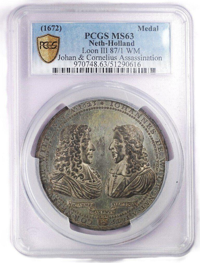 De Witt 1672 – moord Johan & Cornelis – PCGS MS63, Ophalen of Verzenden, Overige materialen, Nederland