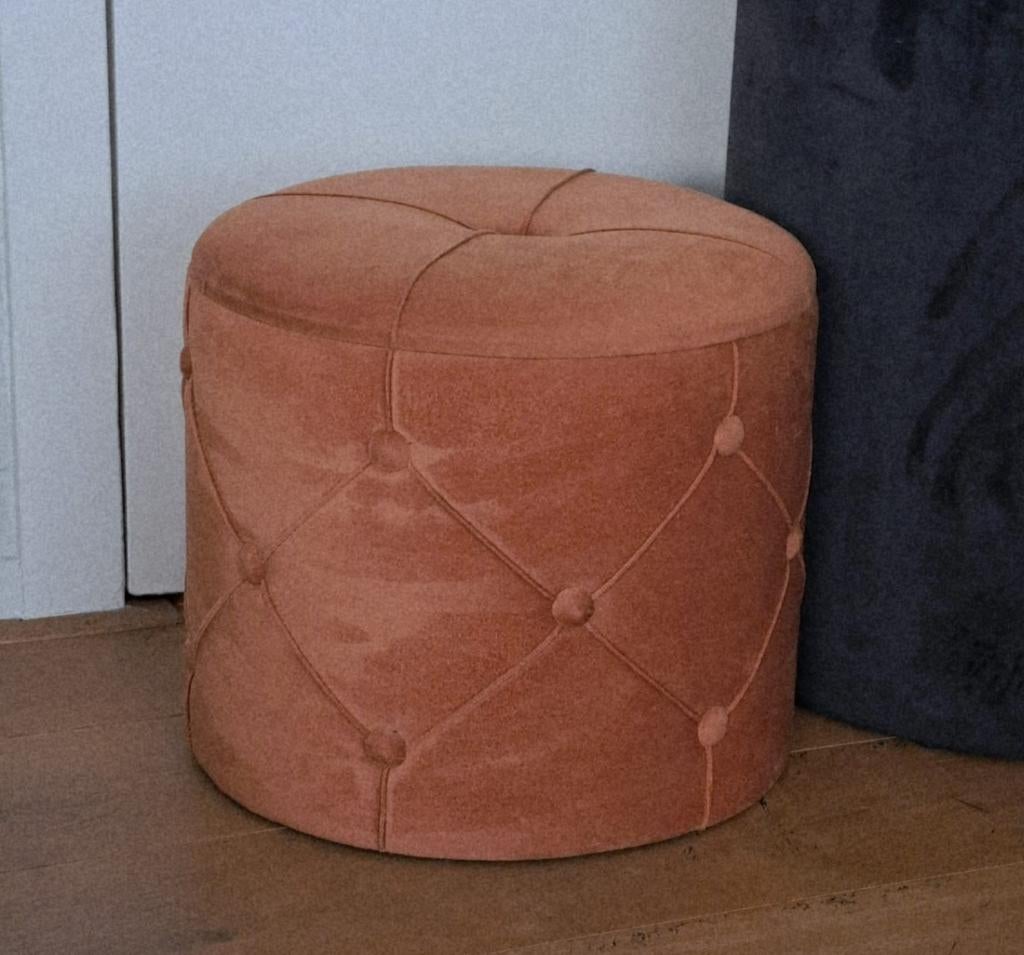 Poef met opbergruimte, terracotta velours 32x35 cm, Ophalen, Rond, Minder dan 50 cm, Minder dan 50 cm