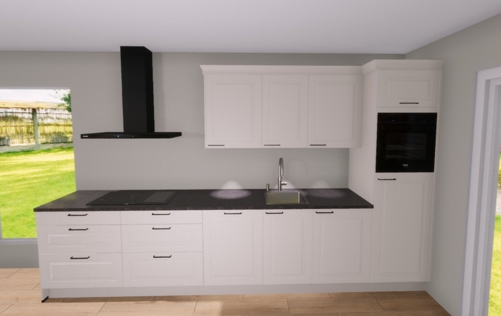 Modern klassiek zandkleurige keuken, Ophalen, Overige kleuren, Nieuw, Enkelwandige keuken