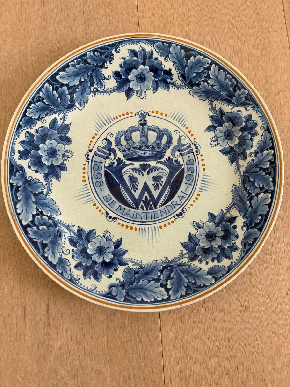 Delfts Blauw bord 'Je Maintiendrai' 1898-1938, Antiek en Kunst, Ophalen of Verzenden