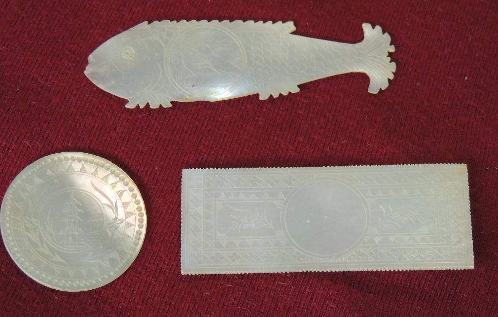 3 parelmoer fiches antiek eind 1800 / begin 1900 China, Ophalen of Verzenden