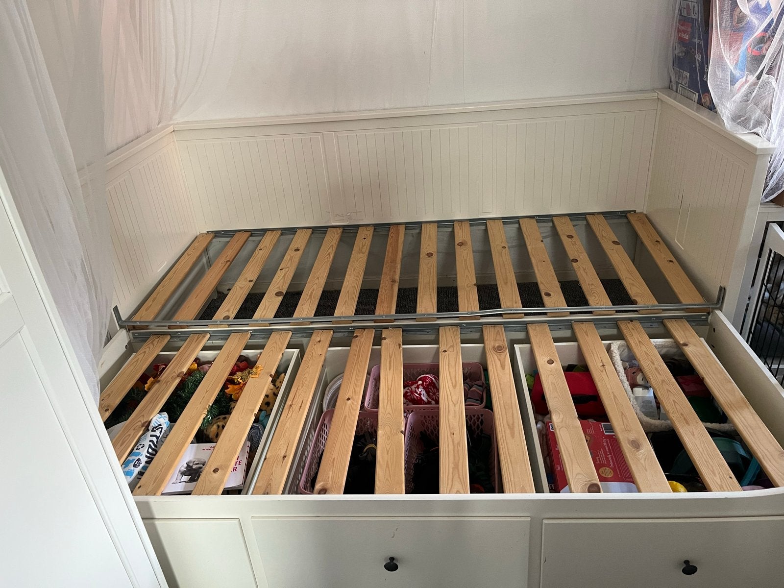 IKEA HEMNES bedbank met opberglades – wit, Ophalen, Gebruikt, Eenpersoons, Wit