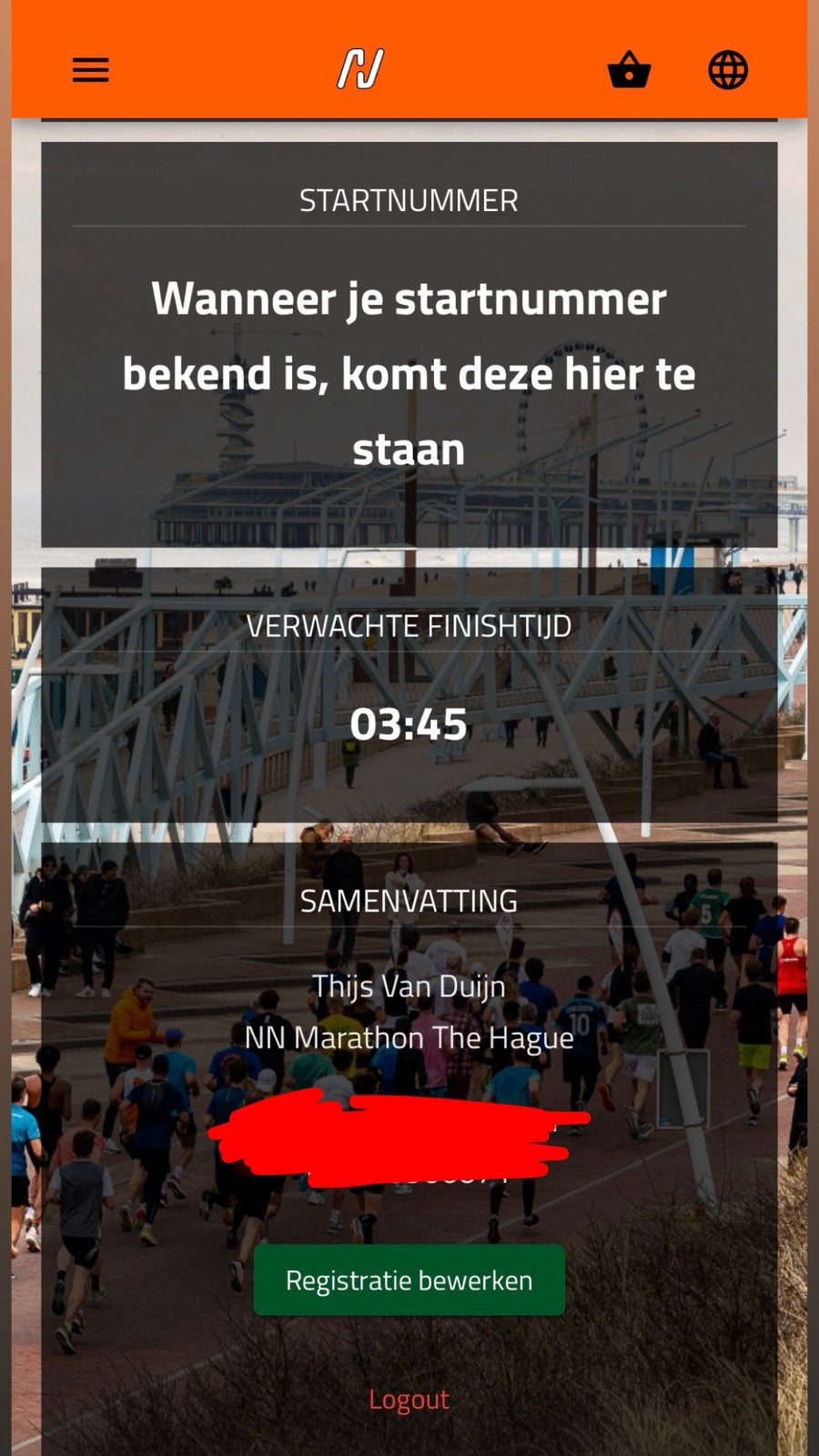 NN the Hague Marathon ticket + race shirt, Eén persoon