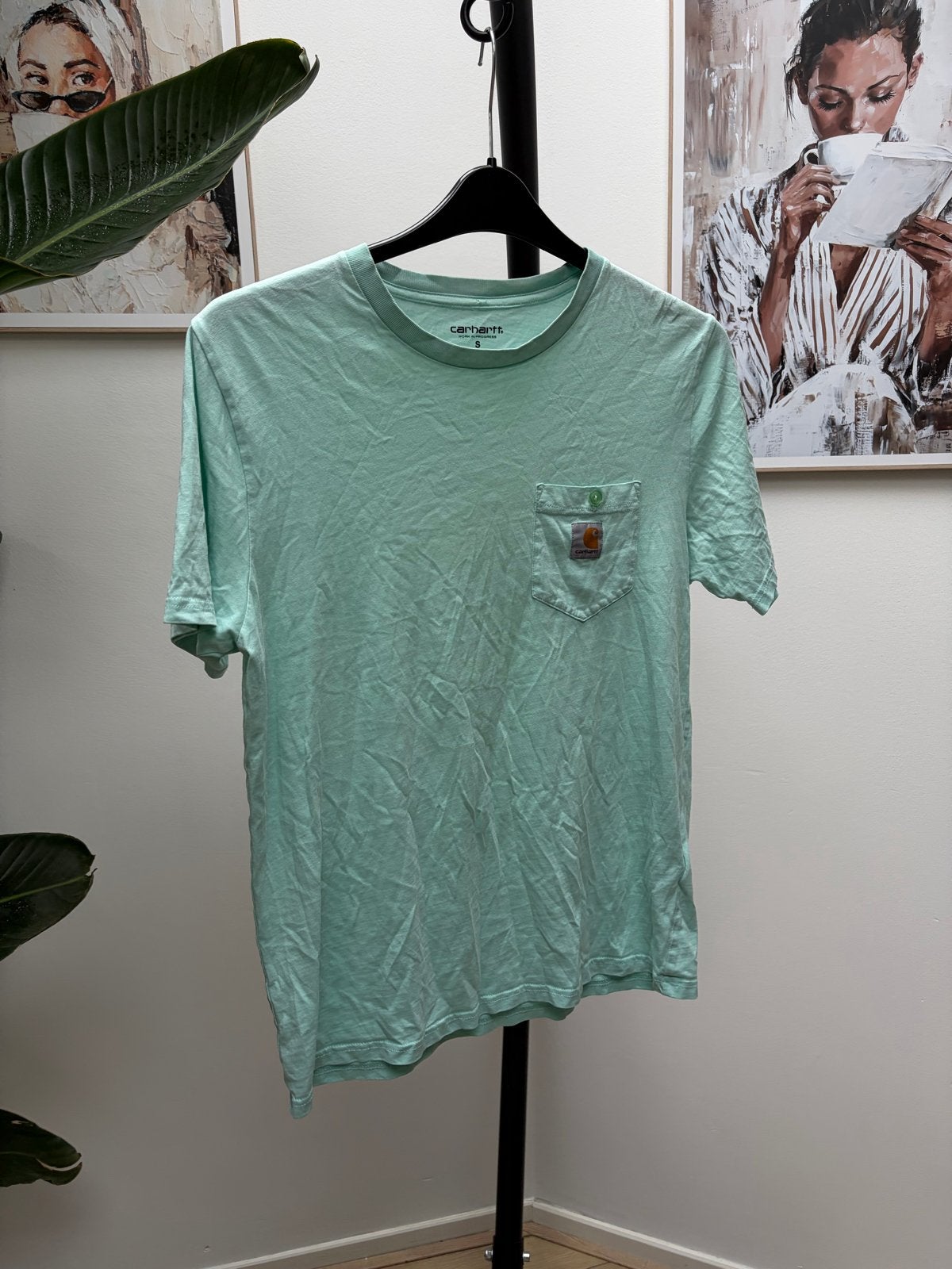 Carhartt WIP mintgroen t-shirt met borstzak - Maat S, Ophalen of Verzenden, Zo goed als nieuw, Maat 46 (S) of kleiner, Groen