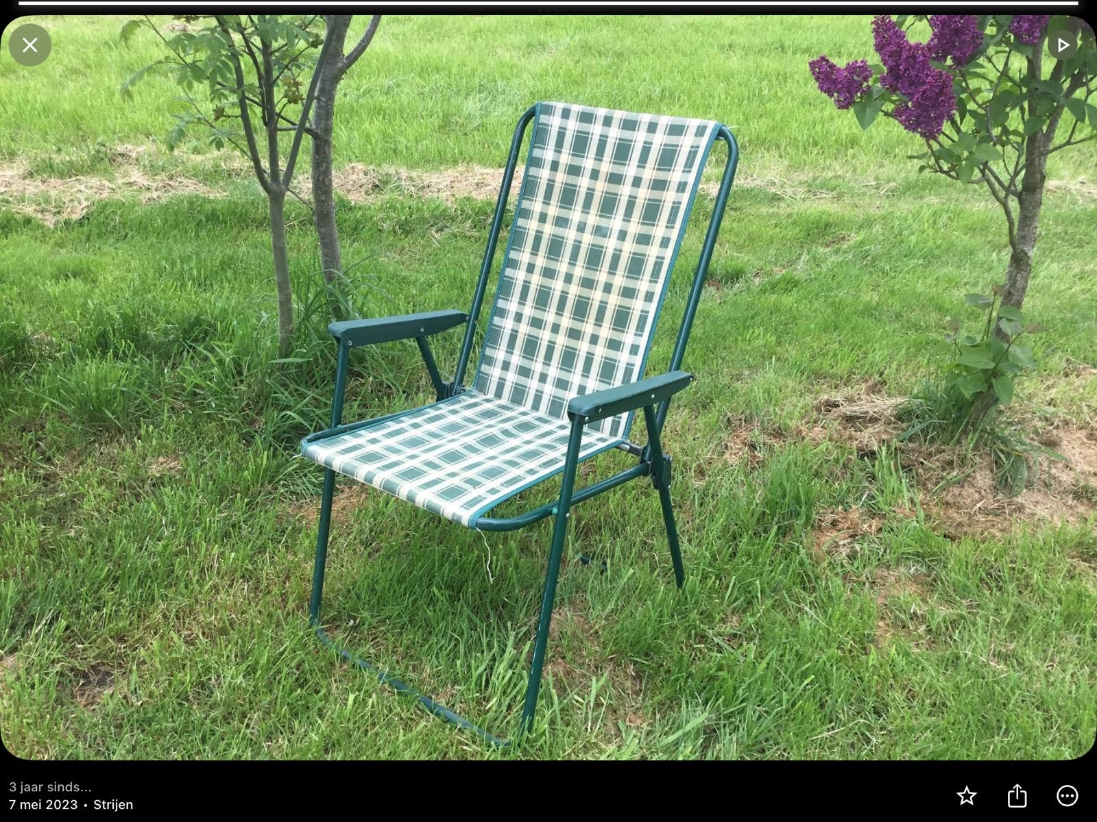 Vintage Campingstoel - Groen Geruit, Caravans en Kamperen, Ophalen, Gebruikt, Campingstoel