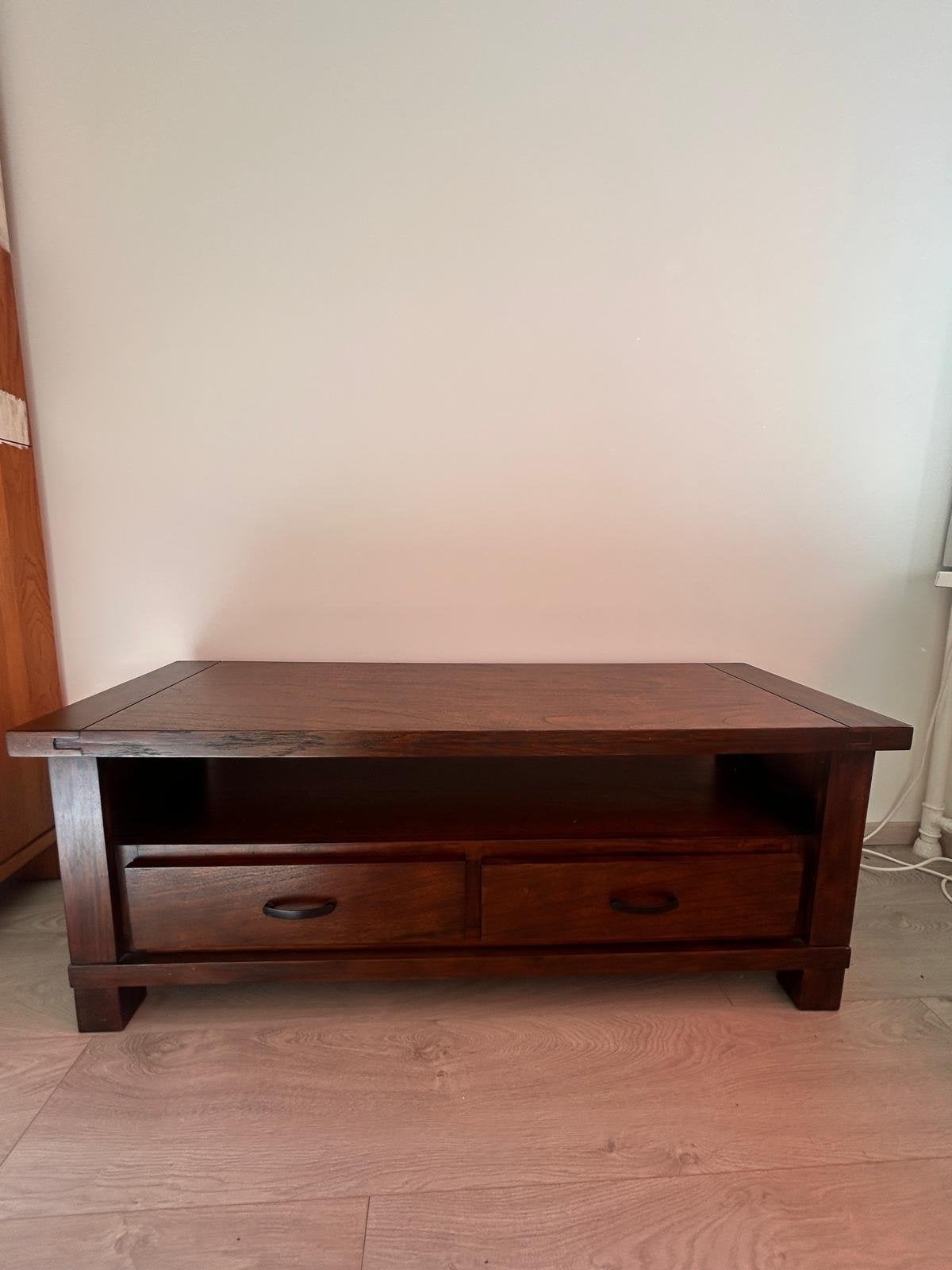 Massief houten tafel met lades, Ophalen, Gebruikt, 100 tot 150 cm, Minder dan 100 cm
