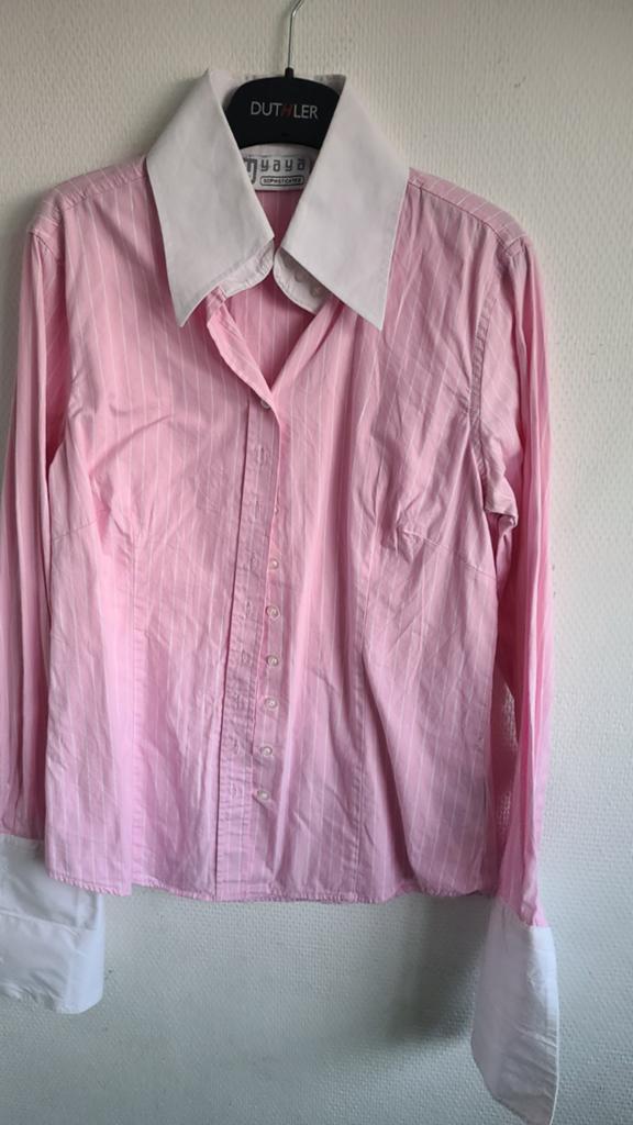 Rose en grijze krijtstreep blouse, Ophalen of Verzenden, Maat 38/40 (M), Grijs
