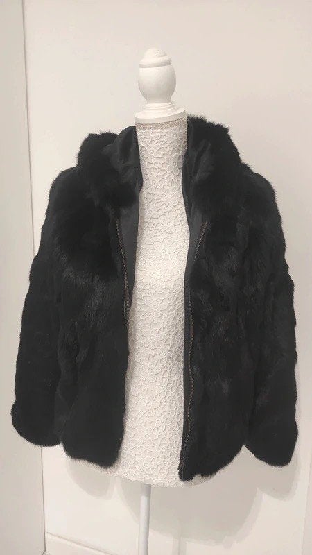 Prachtig echte bontjas van konijnenbont - Maat M, Kleding | Dames, Maat 38/40 (M), Rossella Carrara, Verzenden, Zwart