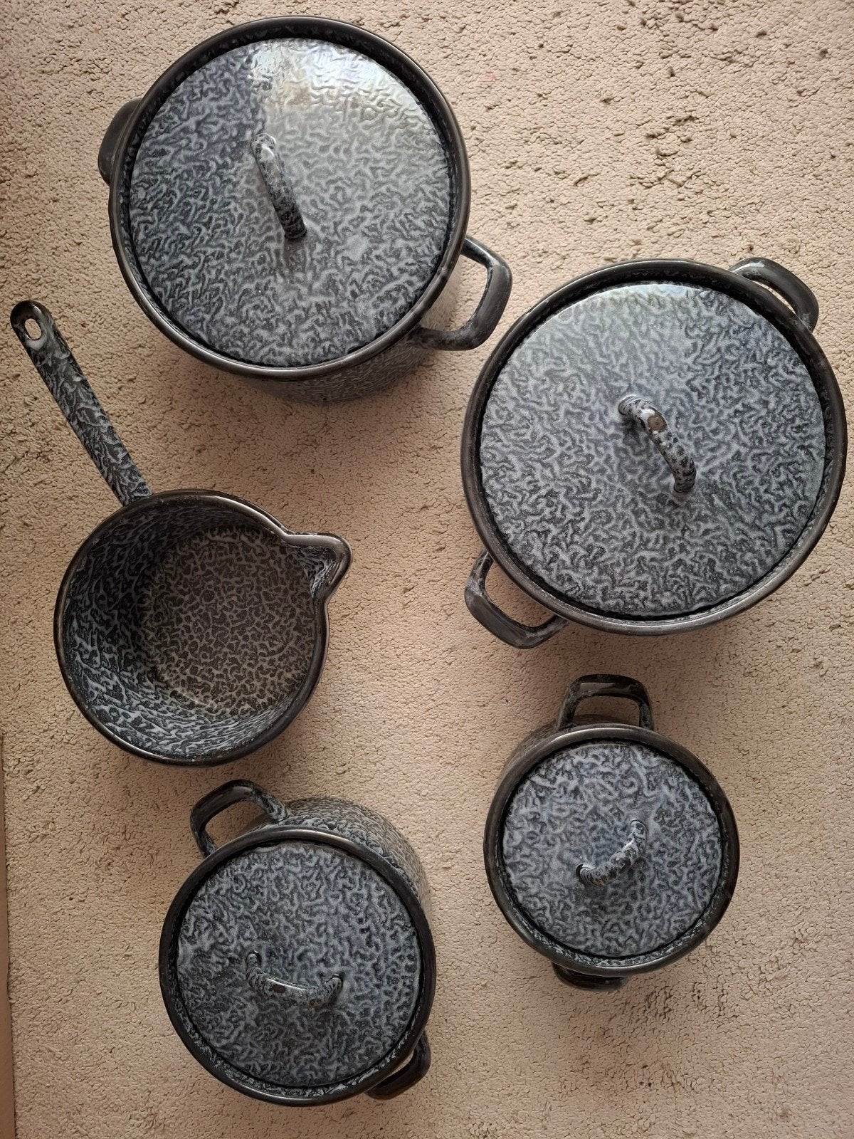 Vintage BK-geëmailleerde pannen set - 5 stuks, Ophalen, Gebruikt, BK, Pannenset