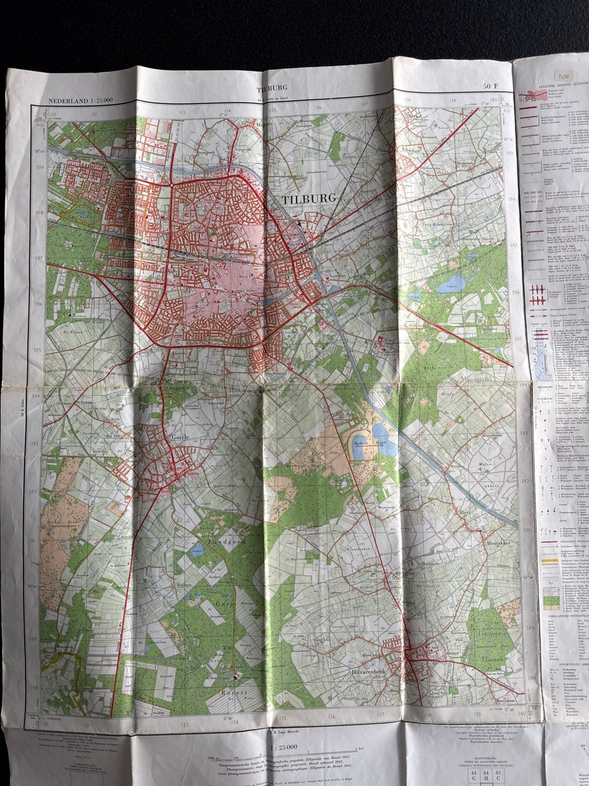 Oude Landkaart Tilburg - Nederland 1:25.000, Boeken, Atlassen en Landkaarten, Gelezen, Ophalen of Verzenden, Landkaart, 1800 tot 2000