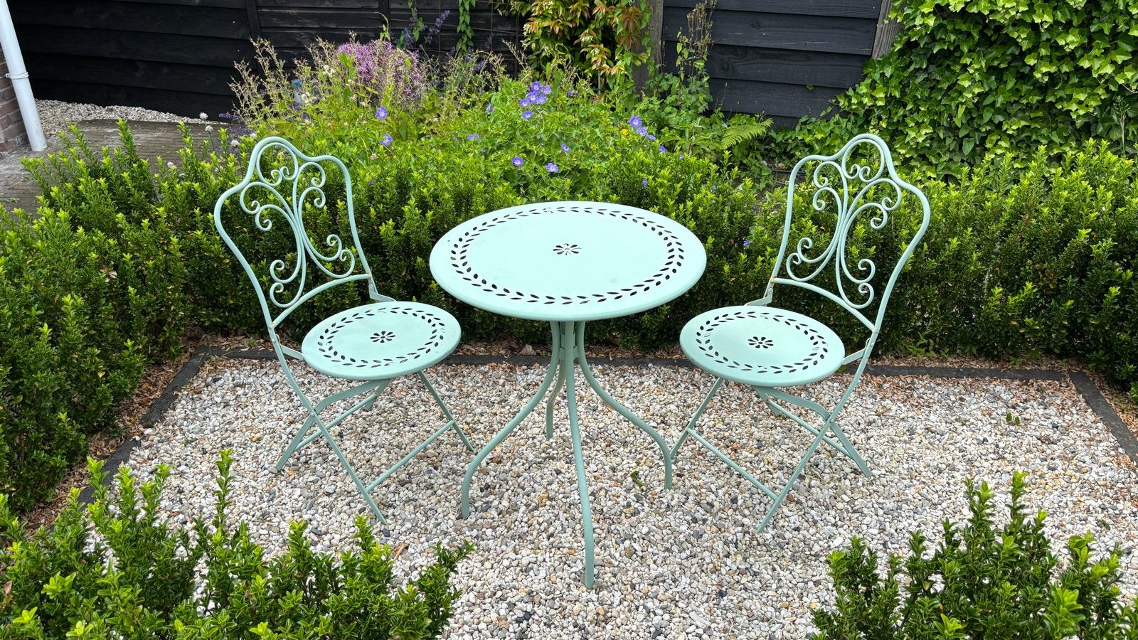 Bistro set, mintgroen, 2 stoelen + tafeltje, Overige materialen, Gebruikt, Stoel, Tuinset
