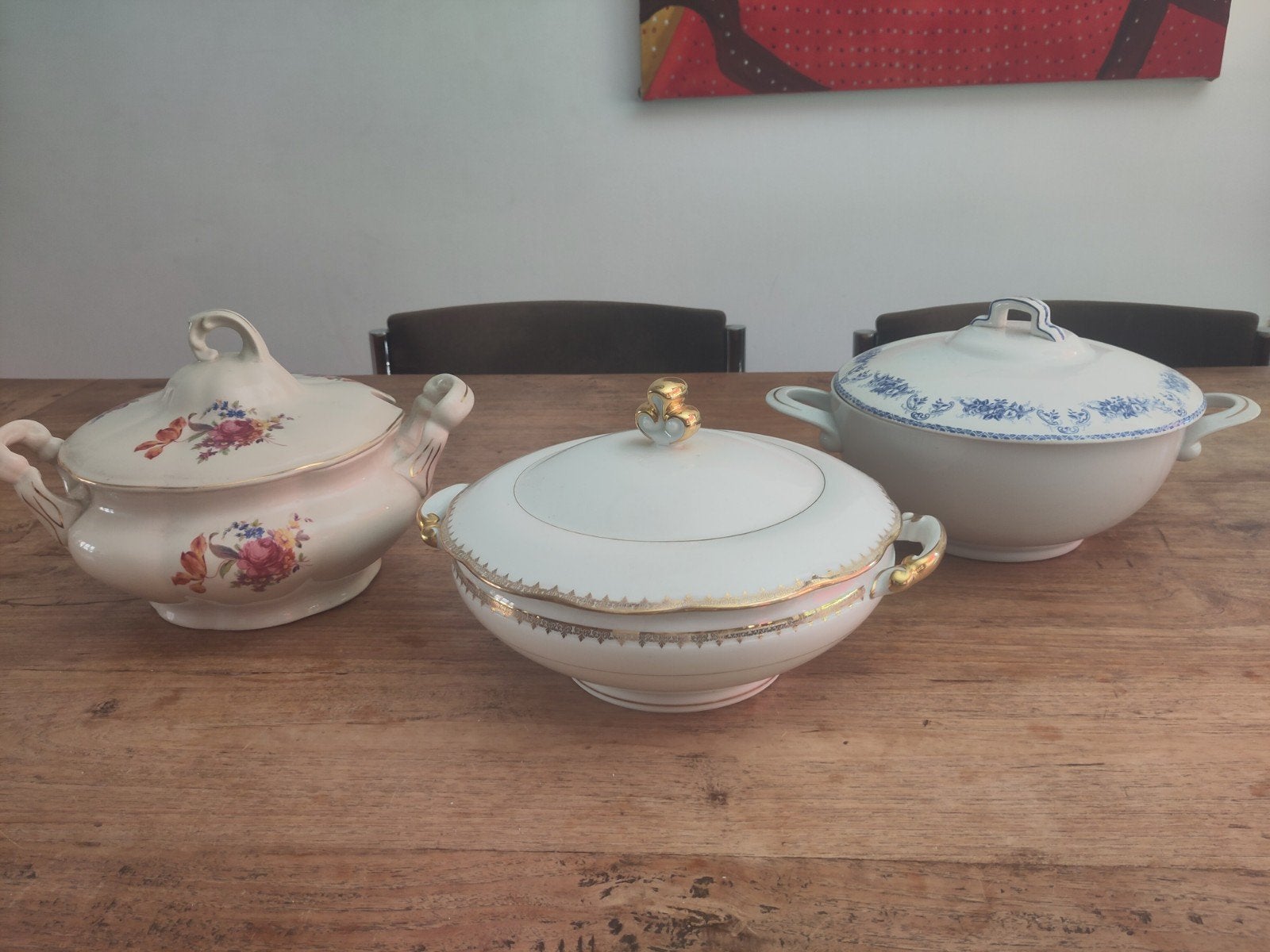 Set van 3 Antieke soepterrine - Terrine met Deksel - Divers, Antiek en Kunst, Antiek | Servies los, Ophalen