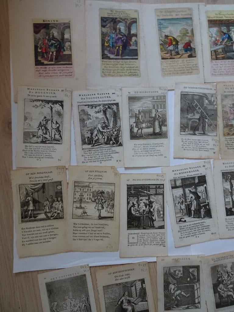 lot verzameling gravures van beroepen kleur Jan Luyken 1700, Verzenden, Stadsgezicht, Gravure, Origineel