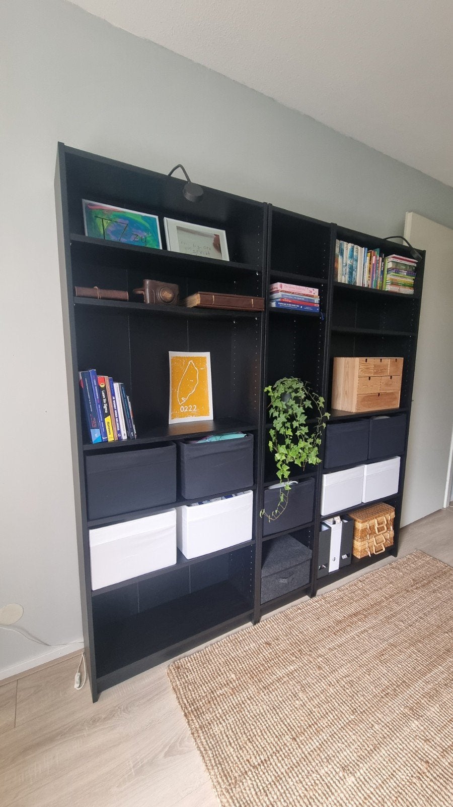 Zwarte Boekenkast Verstelbare Planken 200 cm - IKEA BILLY, Ophalen, Met plank(en), 200 cm of meer, Modern, Functioneel
