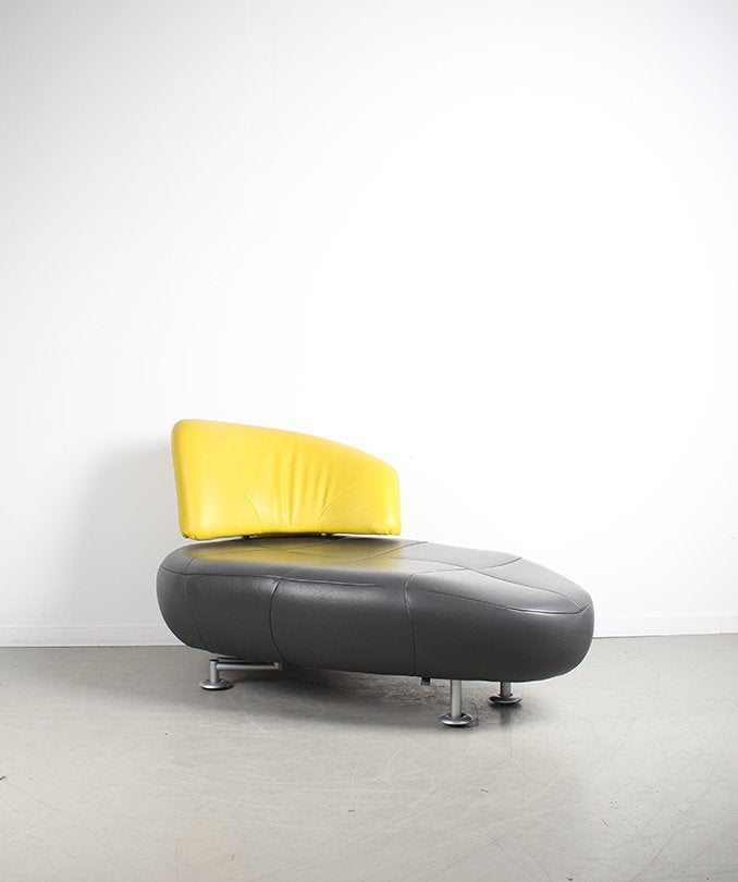 1X Leolux Kikko Chaise Lounge Zwart/Geel – Leer, Niet ingevuld, Niet ingevuld, Leer, Ophalen of Verzenden
