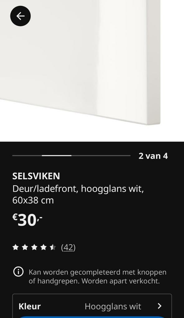 Ikea Besta Selsviken deur/ladefront hoogglans wit 60x38 cm, Ophalen of Verzenden, Zo goed als nieuw