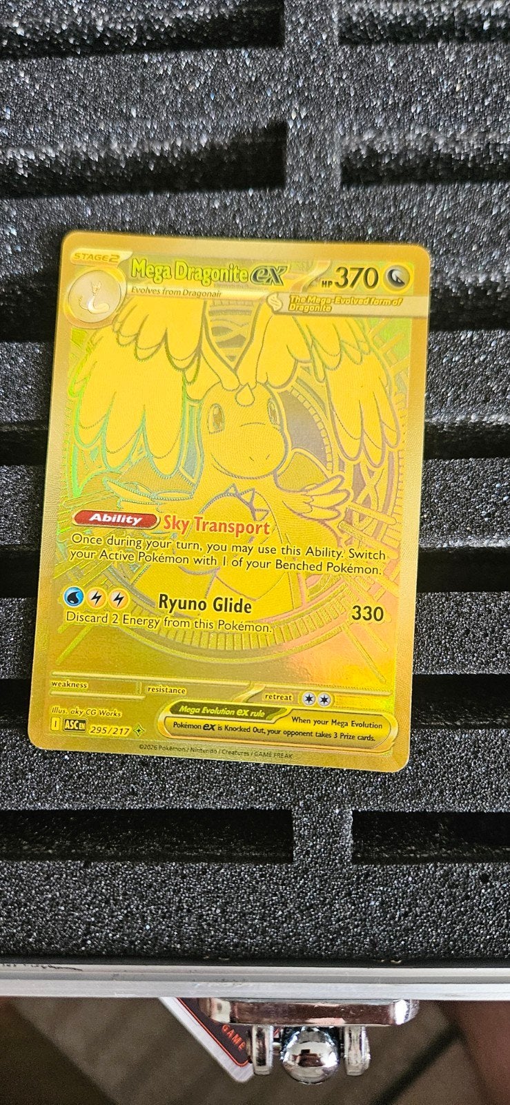 Mega Dragonite EX Gouden Pokémon Kaart, Ophalen of Verzenden, Zo goed als nieuw, Losse kaart, Foil