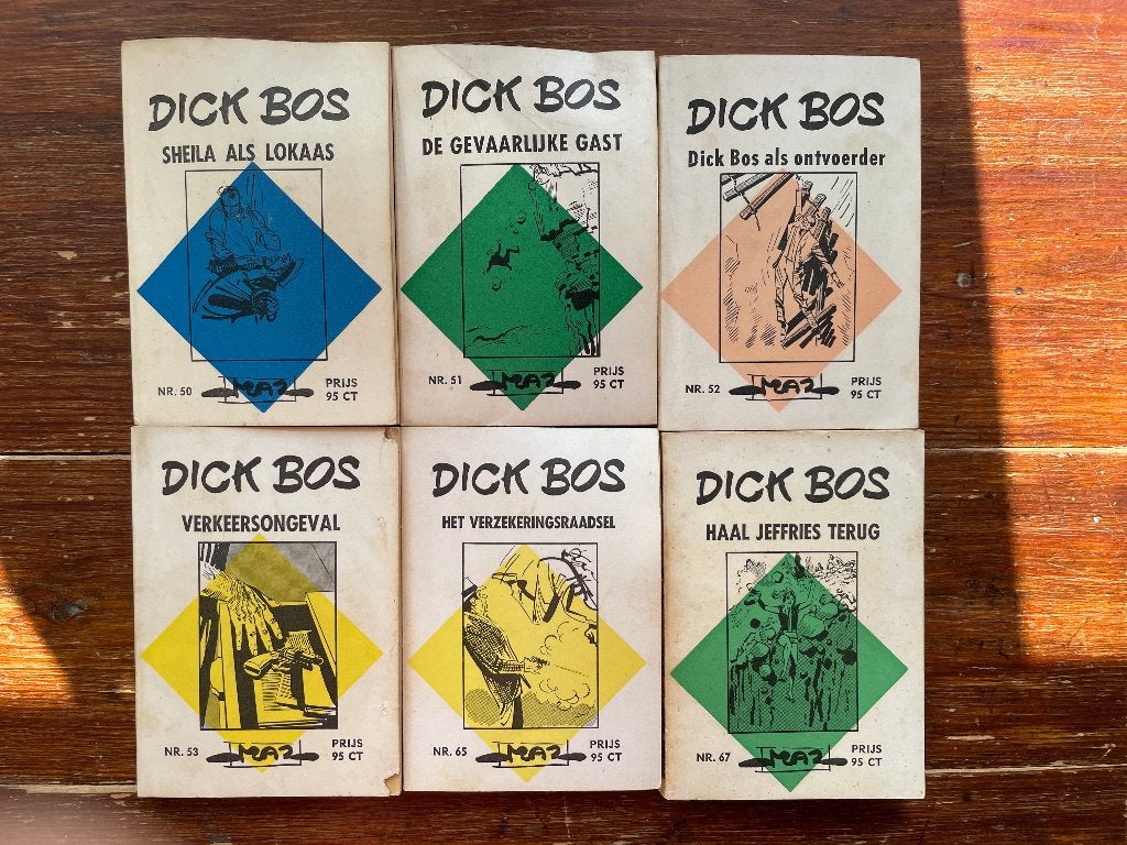 6 Dick Bos boekjes nr. 50, 51, 52, 53, 65, 67 1965-1967, Boeken, Stripboeken, Gelezen, Alfred Mazure, Ophalen of Verzenden, Meerdere stripboeken