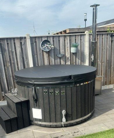 HOTTUB GLASVEZEL 205X95CM ROND MET INTEGREERT HOUT KACHEL, -, -, Nieuw, Ophalen of Verzenden