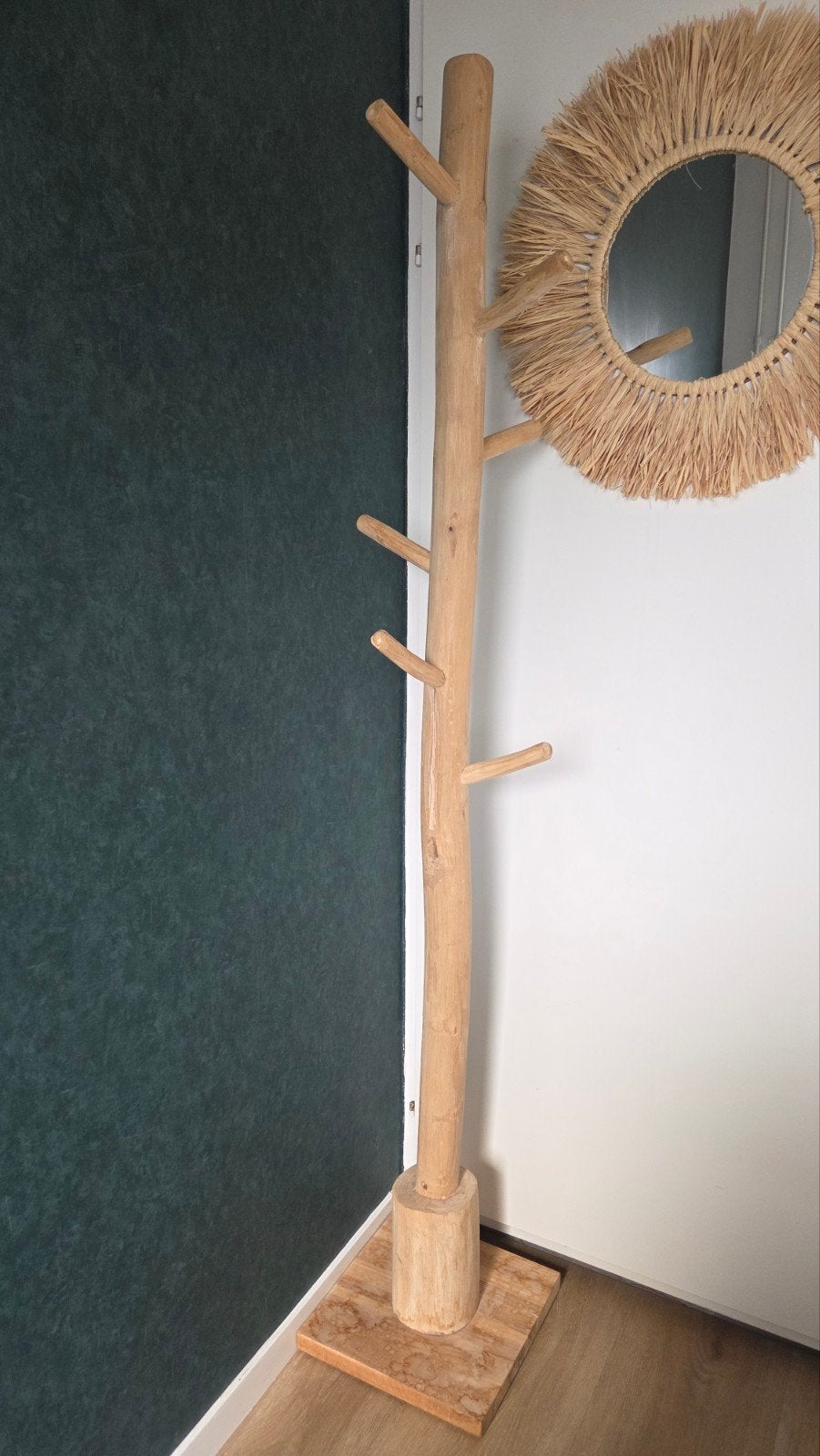 Unieke houten staande kapstok - Natuurlijke look, Ophalen, Zo goed als nieuw, Staande kapstok, 150 tot 200 cm