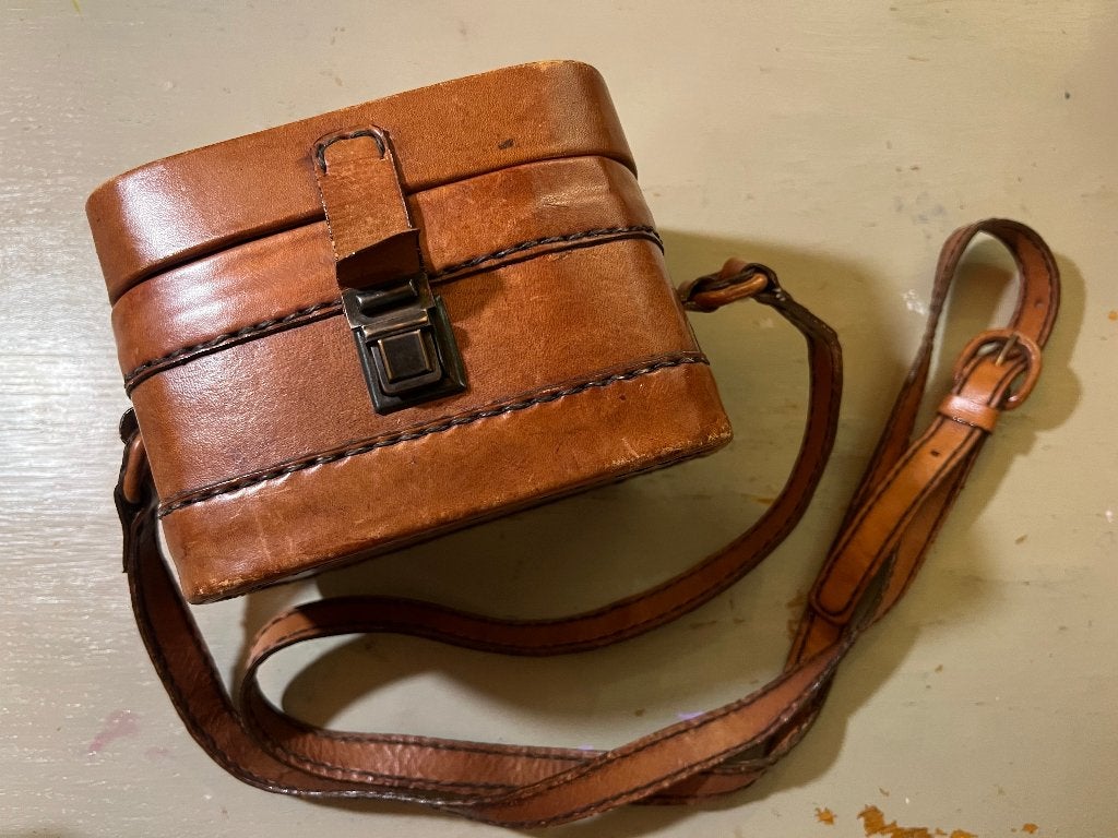 Vintage leren cognac koffertje tasje damestasje zadeltasje, Ophalen of Verzenden, Zo goed als nieuw, Bruin, Schoudertasje