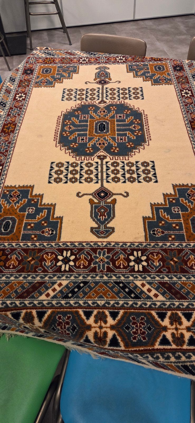 Smyrna tafelkleed / tapijt met traditioneel patroon, Ophalen, 100 tot 150 cm, Zo goed als nieuw, 150 tot 200 cm