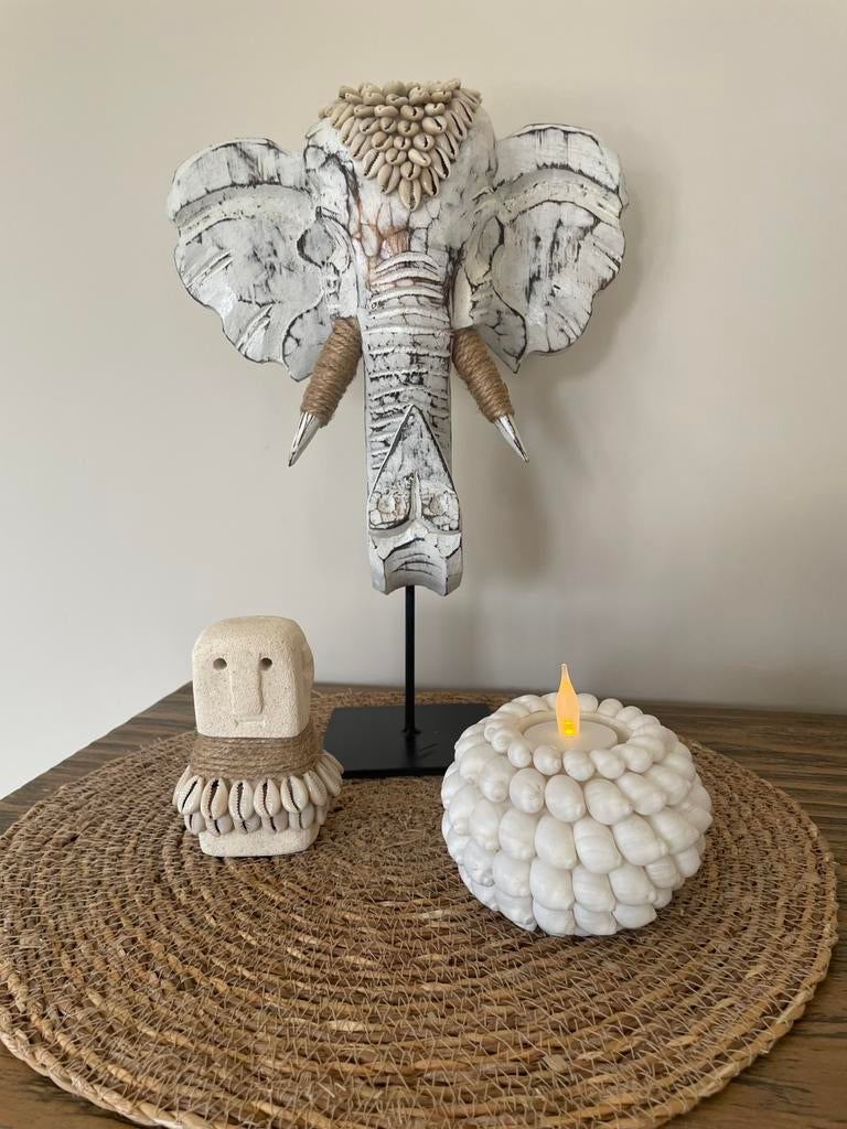 Nieuw houten olifant wit op standaard, Ophalen of Verzenden, Nieuw, Dier
