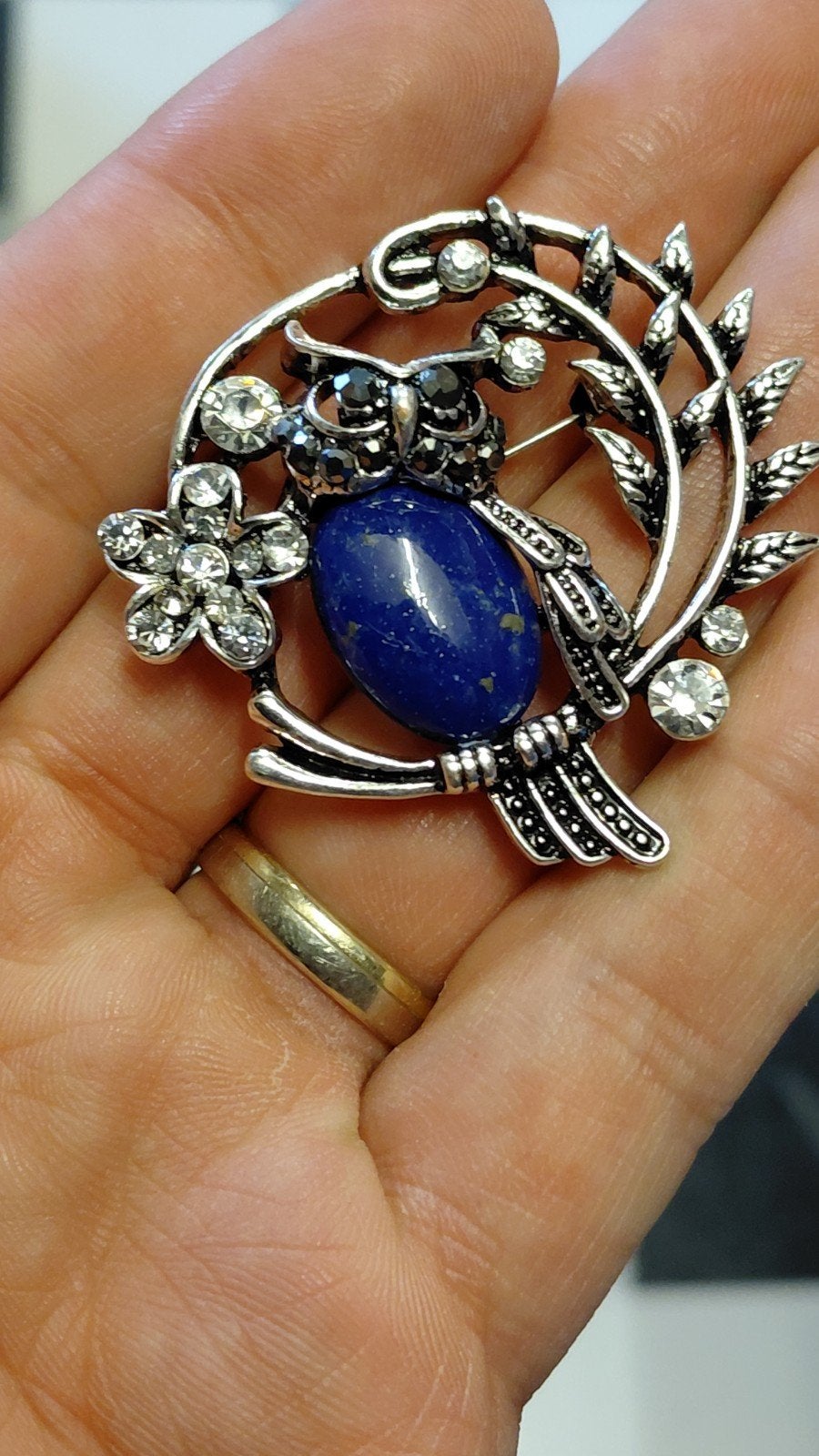 Uil edelsteen broche - sieraad, Overige materialen, Onbekend, Ophalen of Verzenden, Onbekend