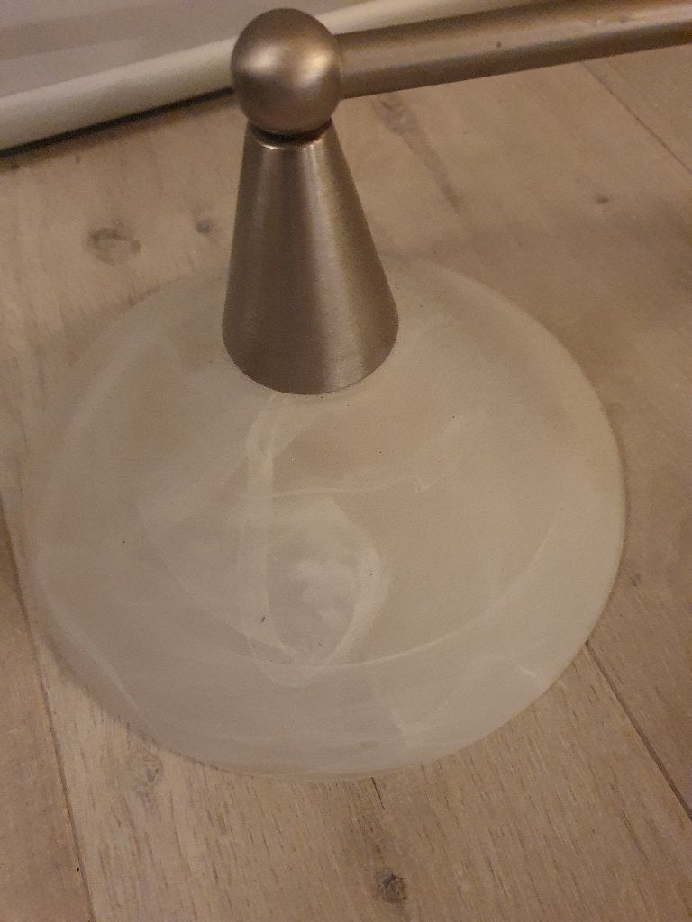 Moderne hanglamp met 3 glazen kappen, Ophalen, Gebruikt, Glas, Modern