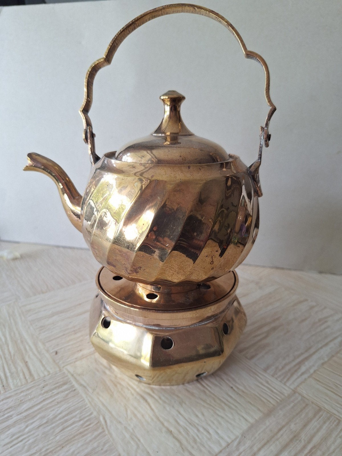 Vintage Koperen Theepot met Rechaud, Ophalen of Verzenden, Koper